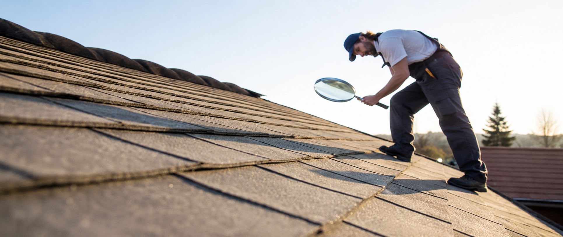 Roofer performing an on-site roof evaluation