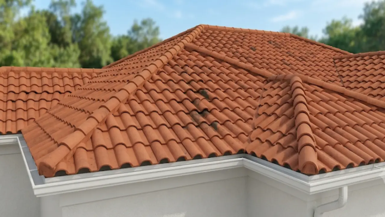 Cracked clay roof tiles