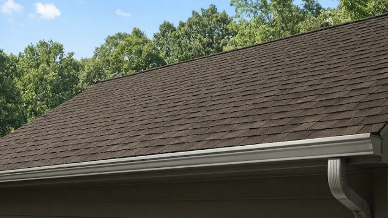 Shingle granules collecting in a roof gutter