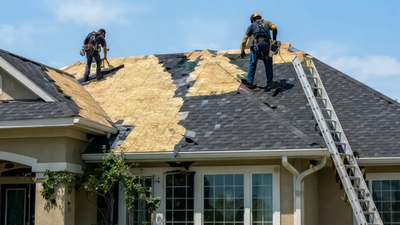 Crew replacing the roof on a Jacksonville home