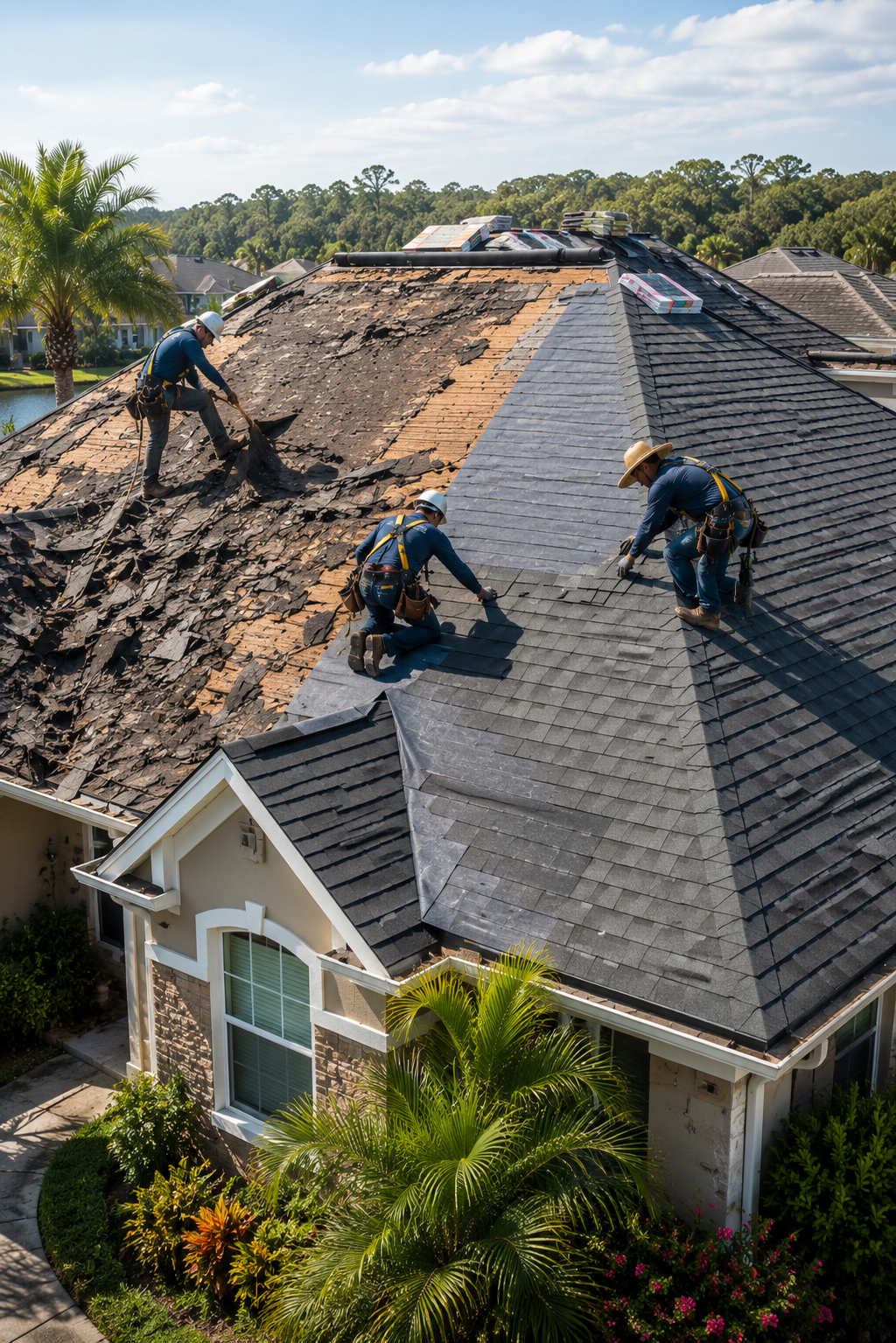 Newly replaced shingle roof on a Jacksonville home