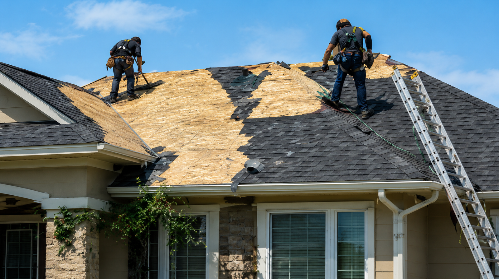 Crew replacing the roof on a Jacksonville home