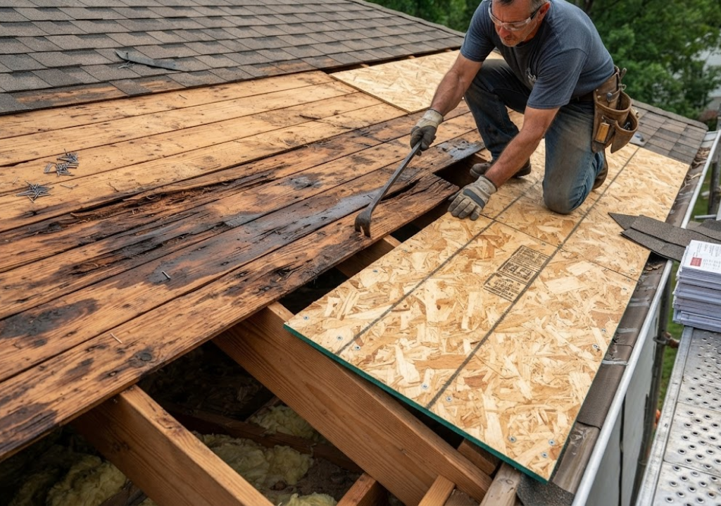 New wood roof decking