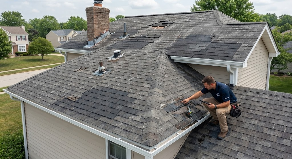 Roof with patched and failed previous repairs