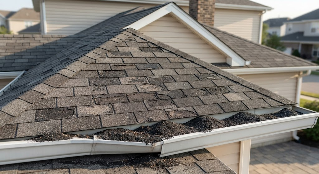 Shingle granule loss showing bald spots