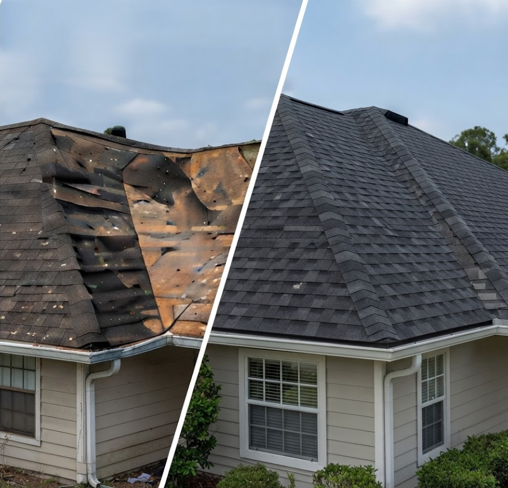 Before and after roof replacement in Mandarin