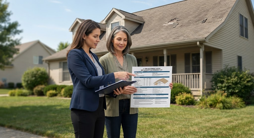 Insurance recommendation clipboard for roof replacement