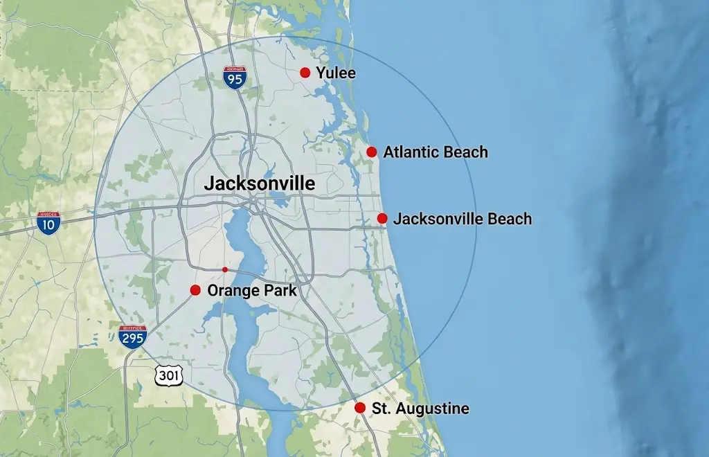 Map of the Jacksonville, Florida service area