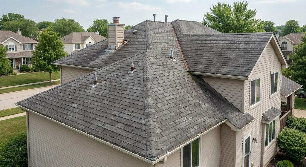 Aging weathered roof more than 20 years old