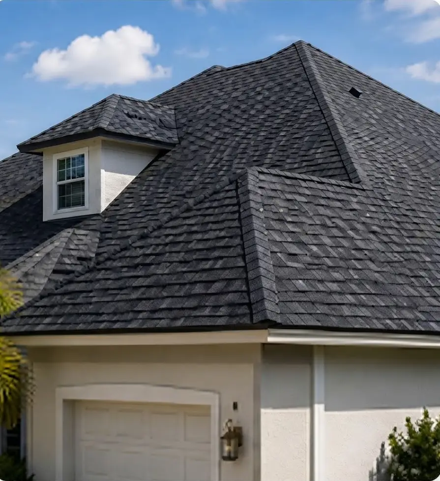 Newly replaced shingle roof on a Jacksonville, FL home