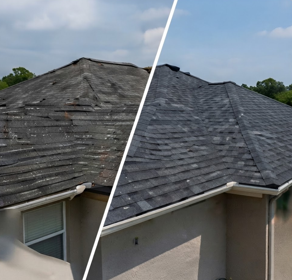 Before and after roof replacement in Durbin Crossing