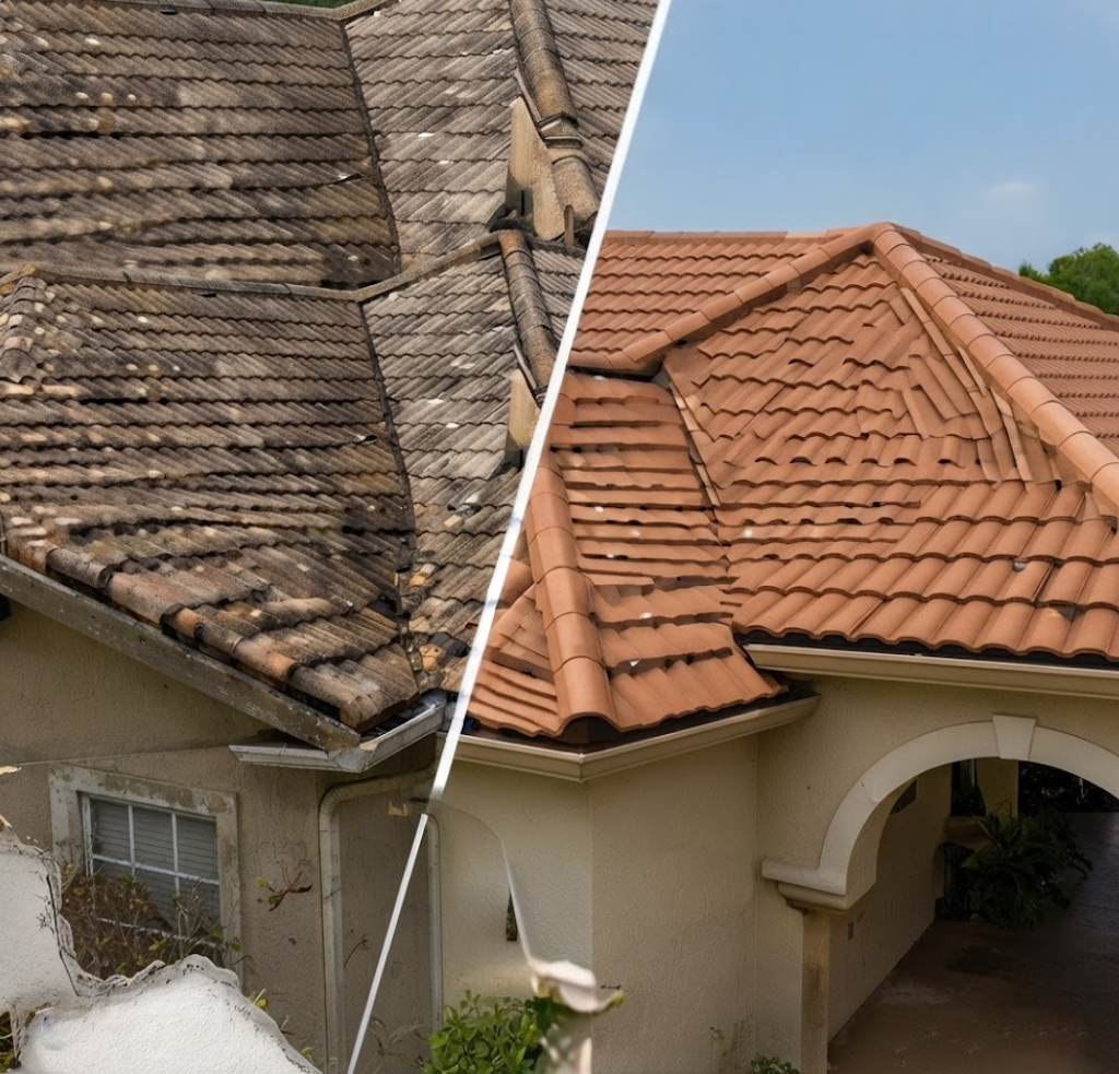 Before and after roof replacement in Queen's Harbor